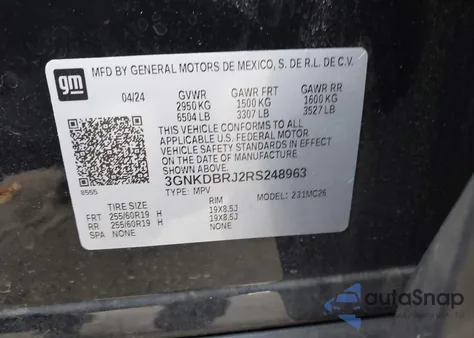 2024 Chevrolet Blazer Ev Eawd 2Lt from USA, damaged, VIN 3GNKDBRJ2RS248963